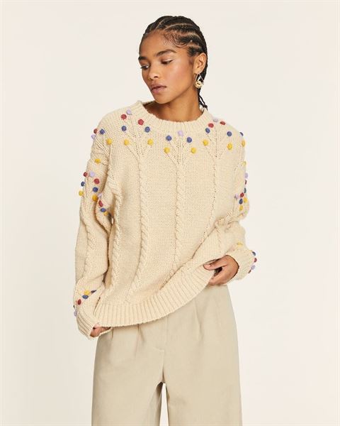 Jersey POMPOM con trenzados en color crema