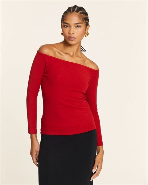 Top canalé cuello barca rojo